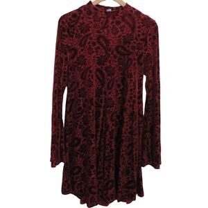 Old Navy Women Sz L Burgundy Velvet Burnout Floral Paisley Mini Dress